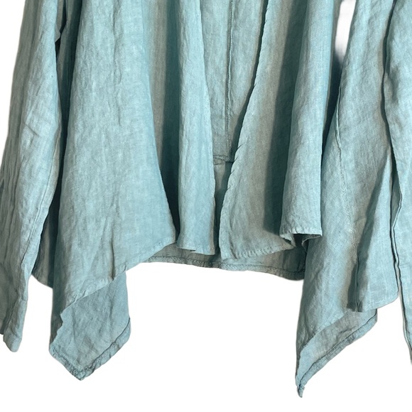 Ornella Paris Italian Flax Linen Hi low Hem Green Women’s Open Jacket Top Sz XL - Picture 3 of 10